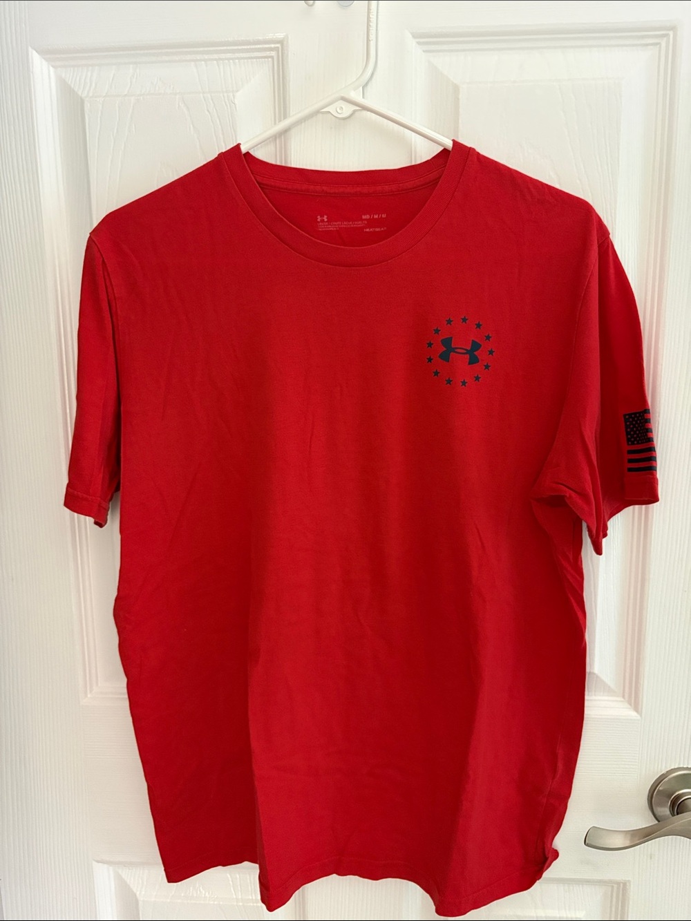Under Armour Red Short-Sleeve Tee with Navy Logo and Flag
